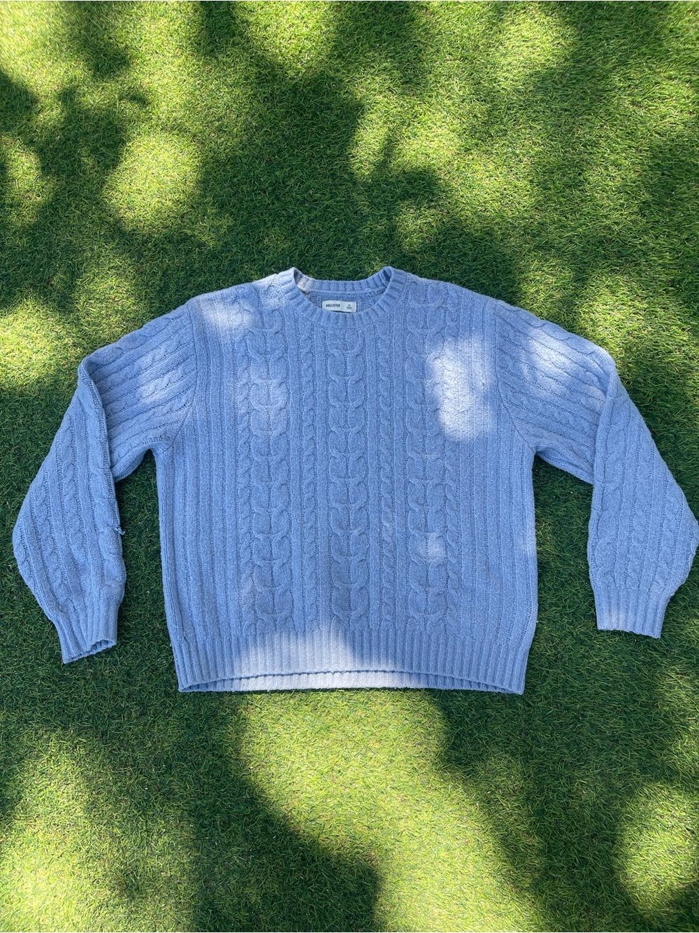 Hollister Light Blue Cable Knit Crewneck Sweater